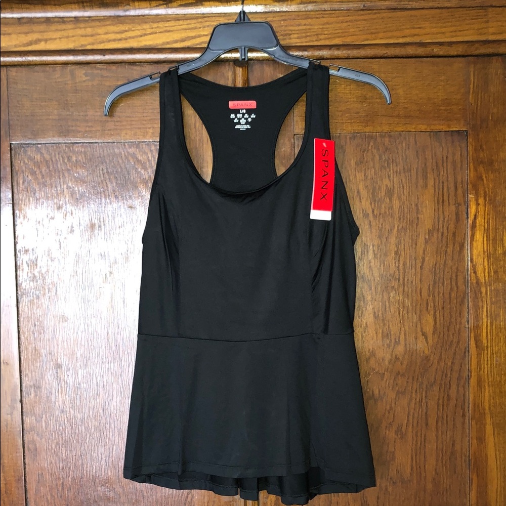SPANX Black Racerback Peplum Tank Top Size Large
